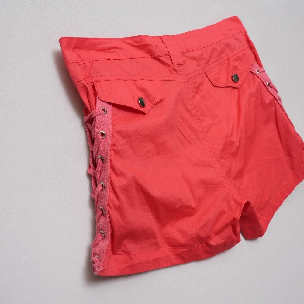 Helium London Side Laced‎ Shorts Womens Large Red 6-Pocket Utility Cargo
